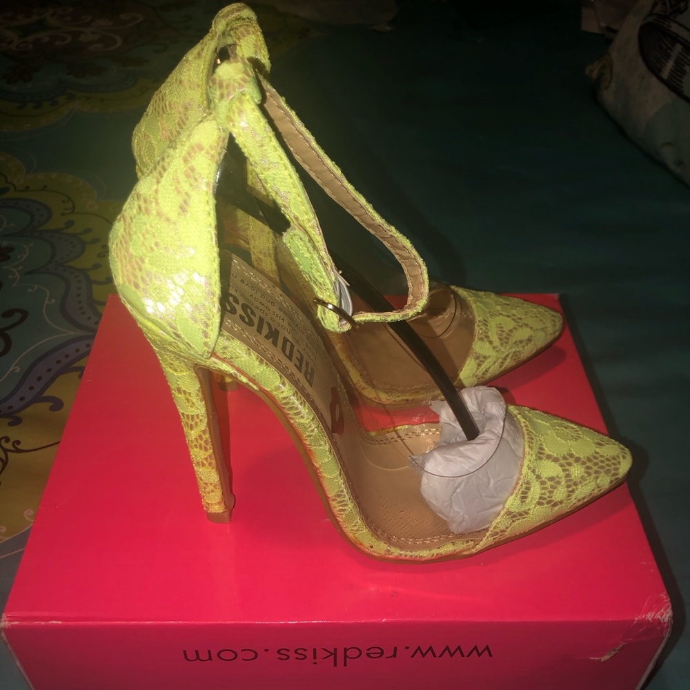 NEW Yellow/Neon Clear Lace Heels: Size 6